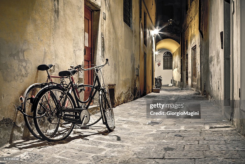 Bicycles in a Dark Alley, HDR Firenze at Night