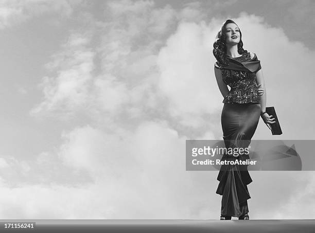 black and white photo of old hollywood style elegant woman - hollywood stock pictures, royalty-free photos & images