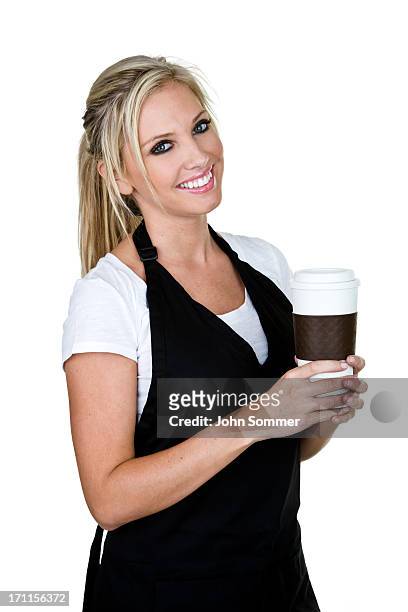 waitress serving coffee - blonde hair white background stock pictures, royalty-free photos & images