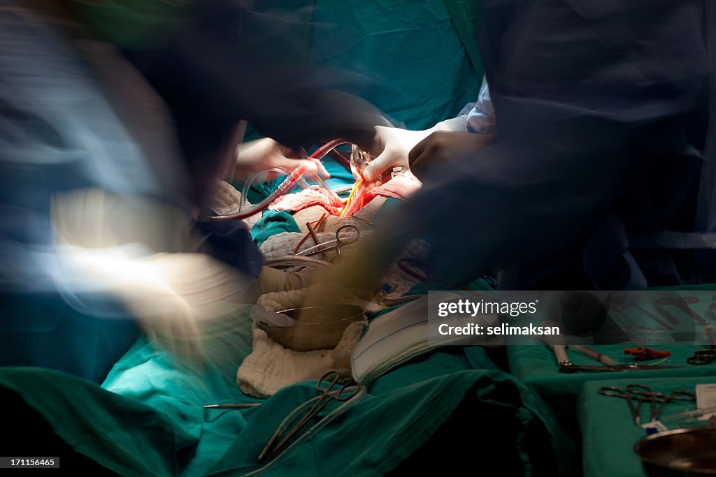 Operator doctors doing open heart surgery