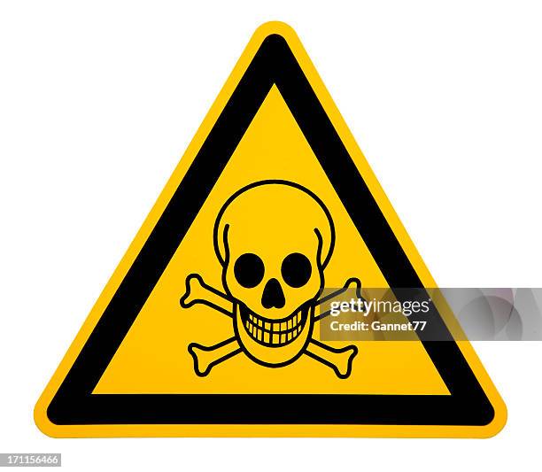 skull and crossbones sign on white - danger stockfoto's en -beelden