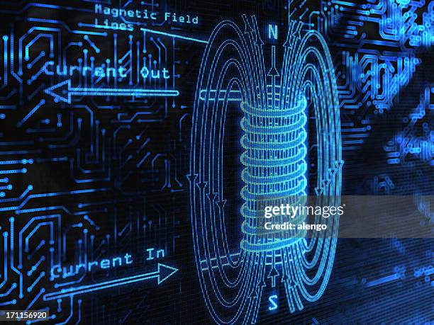 blue electromagnetic field with arrows - magnetisch veld stockfoto's en -beelden
