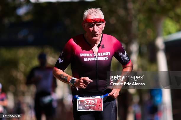 Athletes compete in the run section during IRONMAN 70.3 Barcelona on October 01, 2023 in Calella, Spain.