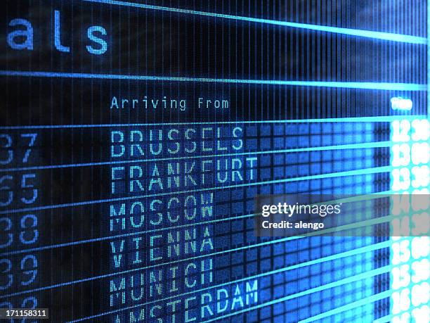 airport arrivals board - vienna airport stock pictures, royalty-free photos & images