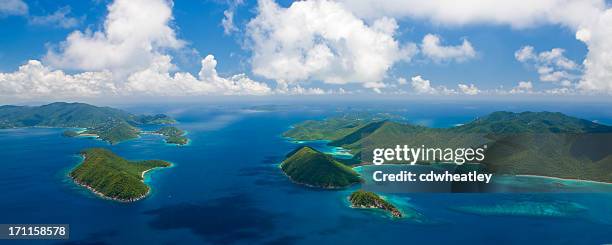 aerial panorama of us and british virgin islands - peter island stock pictures, royalty-free photos & images