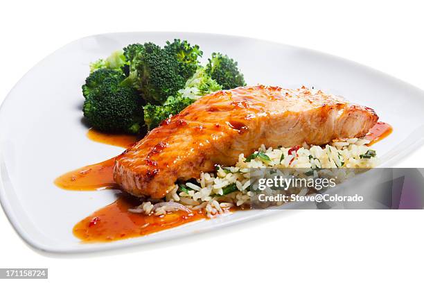 glazed salmon - salmon stock pictures, royalty-free photos & images