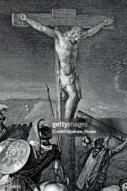 illustrazioni stock, clip art, cartoni animati e icone di tendenza di crocifissione - the crucifixion