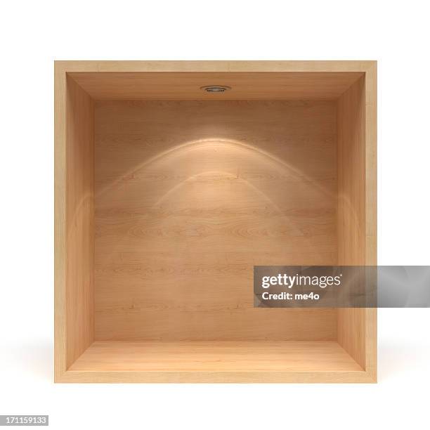 3d empty wooden shelf - wood crate open stock pictures, royalty-free photos & images