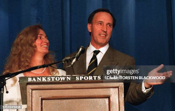 In this file photo dated 02 March former Australian prime minister Paul Keating and his wife Annita concede defeat in the federal elections after...