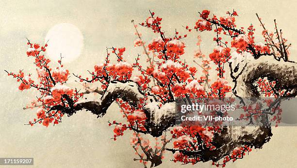 bildbanksillustrationer, clip art samt tecknat material och ikoner med plum blossom - japansk kultur