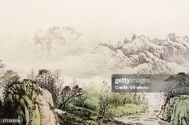 landscape - ink water stock illustrations