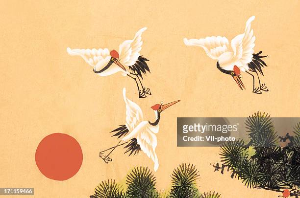 ilustrações, clipart, desenhos animados e ícones de crane - japanese art