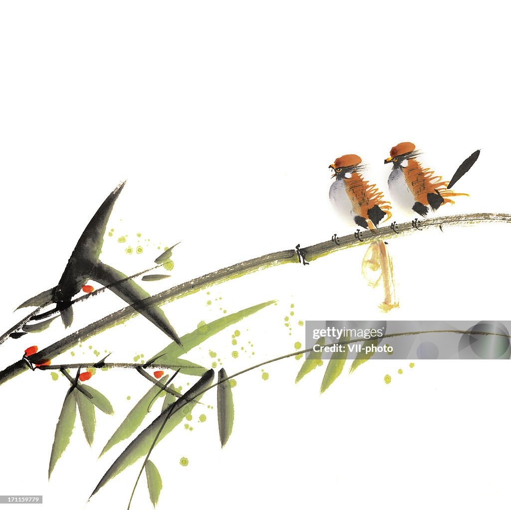 Chinese painting with birds