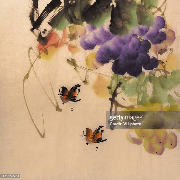 vögel - chinese paintings stock-grafiken, -clipart, -cartoons und -symbole