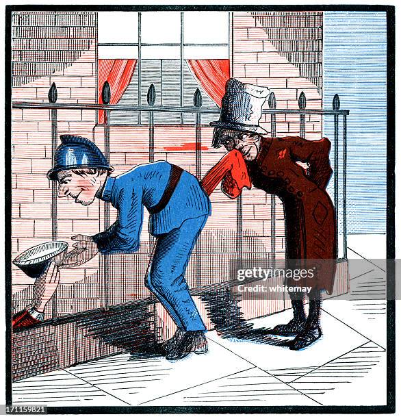 boy cheekily blowing his nose on a policeman's handkerchief - cartoon police officer stock illustrations