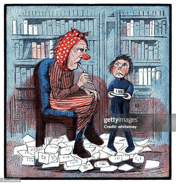 old man trying to make calculations (victorian cartoon) - creepy victorian house stock illustrations
