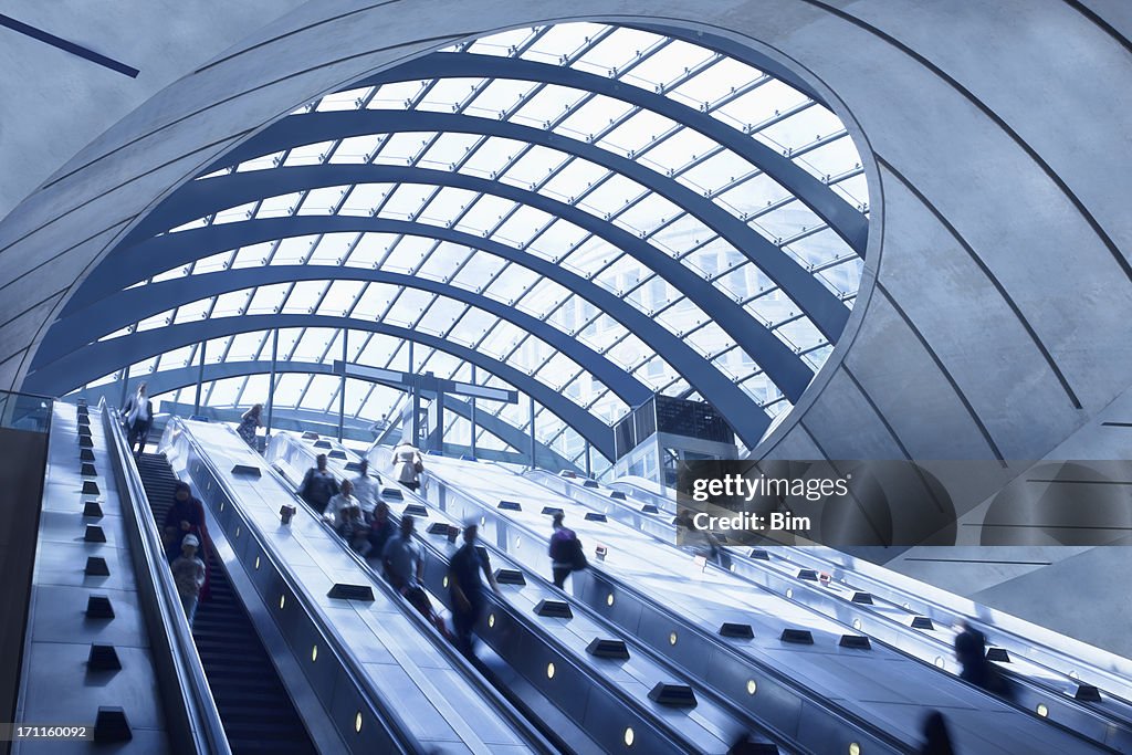 Subway Station Escalators, Canary Wharf, London, England