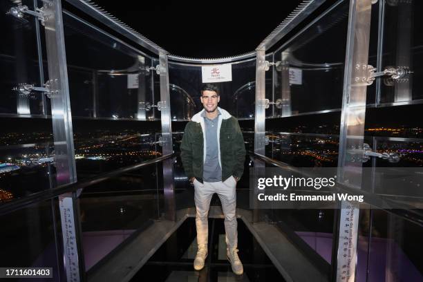 Carlos Alcaraz of Spain attends the 2023 China Open Player Reception on day 6 of the 2023 China Open at Beijing Olympic tower on October 01, 2023 in...