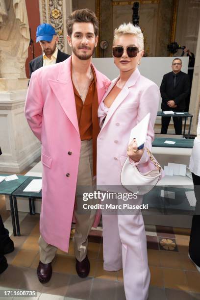 Andrew Garfield and Florence Pugh attend the Valentino Womenswear Spring/Summer 2024 show as part of Paris Fashion Week on October 01, 2023 in Paris,...