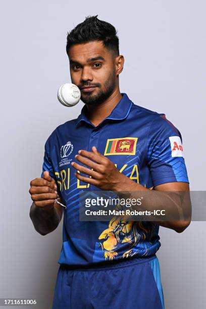 Dhananjaya De Silva of Sri Lanka poses for a portrait ahead of the ICC Men's Cricket World Cup India 2023 on September 30, 2023 in Guwahati, India.