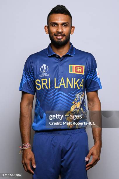 Dasun Shanaka of Sri Lanka poses for a portrait ahead of the ICC Men's Cricket World Cup India 2023 on September 30, 2023 in Guwahati, India.