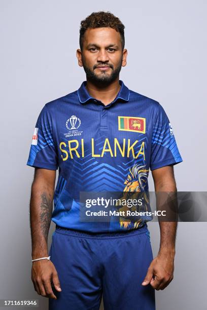 Dimuth Karunaratne of Sri Lanka poses for a portrait ahead of the ICC Men's Cricket World Cup India 2023 on September 30, 2023 in Guwahati, India.