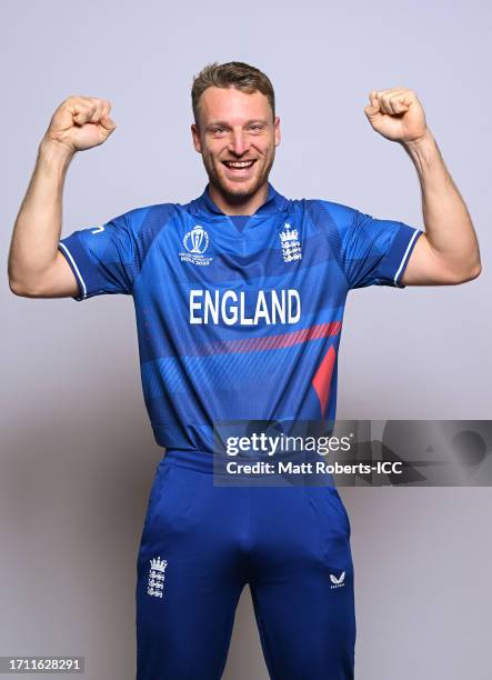Jos Buttler of England poses for a portrait ahead of the ICC Men's Cricket World Cup India 2023 on October 01, 2023 in Guwahati, India.
