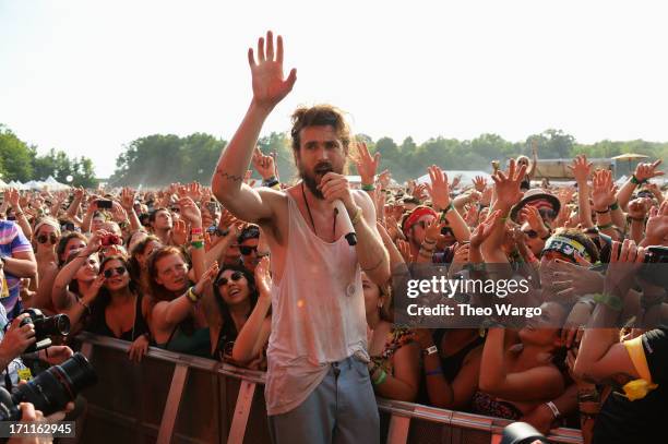 Alex Ebert of the band Edward Sharpe and the Magnetic Zeros performs onstage at the Firefly Music Festival at The Woodlands of Dover International...
