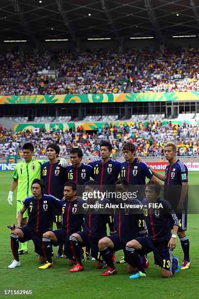 Japan poses for their team photo during the FIFA Confederations Cup Brazil 2013 Group A match between Japan and Mexico at Estadio Mineirao on June...