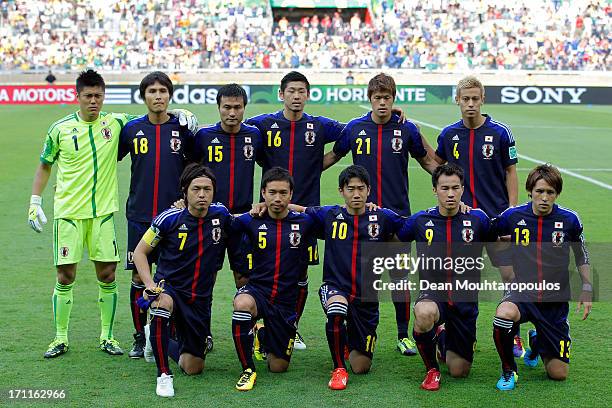 Japan poses for their team photo during the FIFA Confederations Cup Brazil 2013 Group A match between Japan and Mexico at Estadio Mineirao on June...