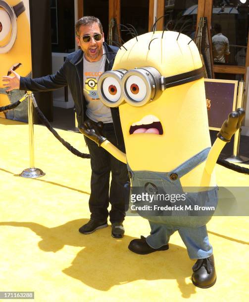 Actor Steve Carell attends the premiere of Universal Pictures' "Despicable Me 2" at the Gibson Amphitheatre on June 22, 2013 in Universal City,...