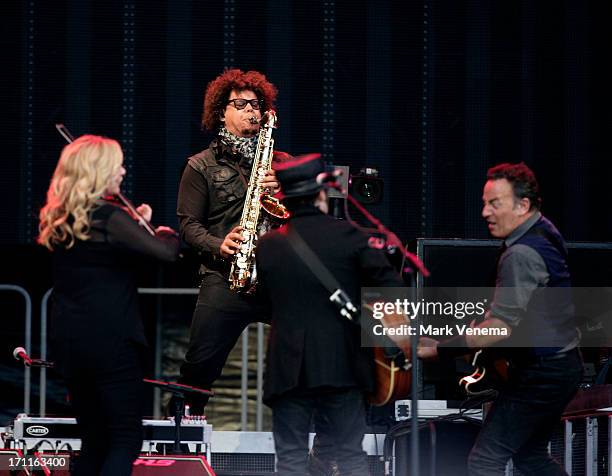 Soozie Tyrell, Jake Clemons, Nils Lofgren and Bruce Springsteen perform at Goffertpark on June 22, 2013 in Nijmegen, Netherlands.