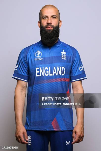 Moeen Ali of England poses for a portrait ahead of the ICC Men's Cricket World Cup India 2023 on October 01, 2023 in Guwahati, India.