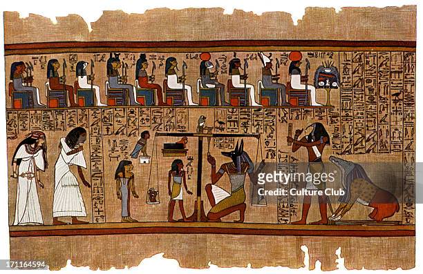 Judgement of the dead before Osiris - from Egyptian Book of the Dead. Original held at British Museum, London.