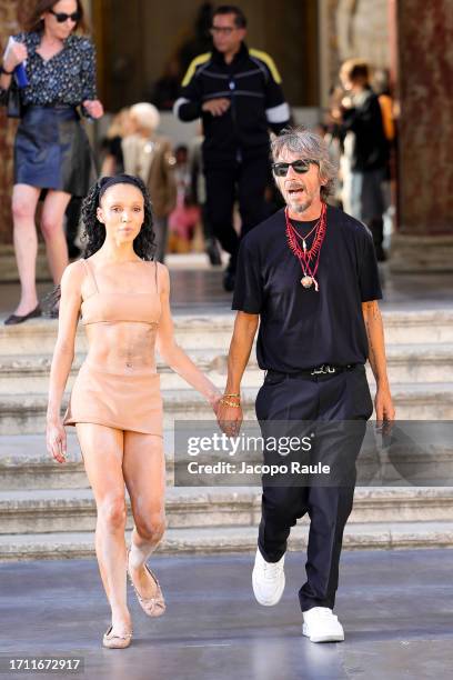 Pierpaolo Piccioli and FKA twigs walk the runway during the Valentino Womenswear Spring/Summer 2024 show as part of Paris Fashion Week on October 01,...