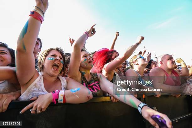 View of the crowd as We Came As Romans performs at the Vans Warped Tour on June 15, 2013 in Seattle, Washington.