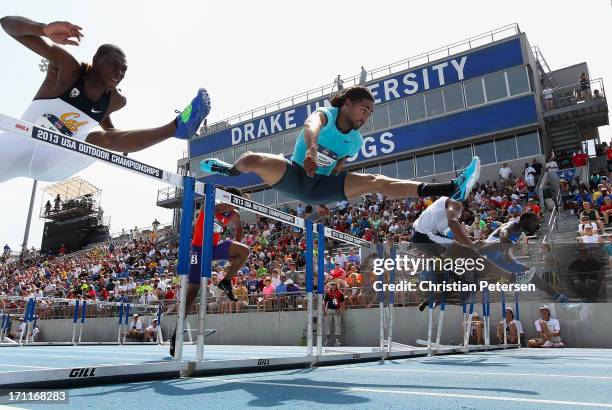 Jason Richardson competes in the Men's 110 Meter Hurdles on day three of the 2013 USA Outdoor Track & Field Championships at Drake Stadium on June...