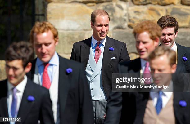 Prince William, Duke of Cambridge, Prince Harry and James Meade attend the wedding of Lady Melissa Percy and Thomas Van Straubenzee at St Michael's...