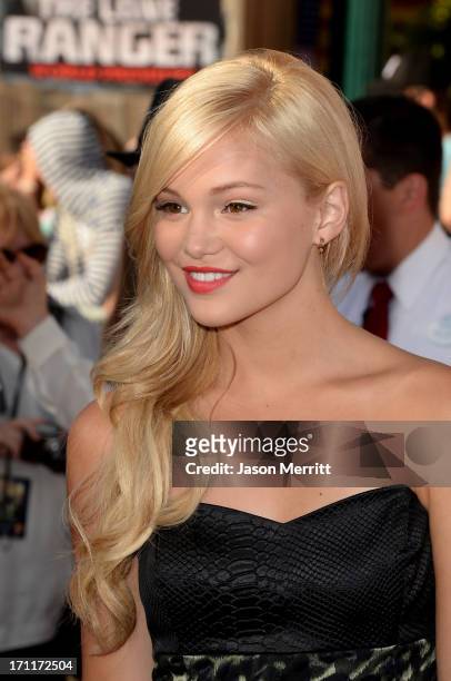 Actress Olivia Holt attends the premiere of Walt Disney Pictures' "The Lone Ranger" at Disney California Adventure Park on June 22, 2013 in Anaheim,...