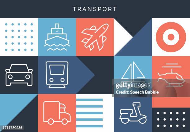 transportbezogenes design mit liniensymbolen. - cruise and motorbike and ship stock-grafiken, -clipart, -cartoons und -symbole