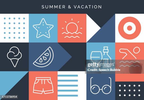 summer and vacation related design with line icons. - coastline icon stock illustrations