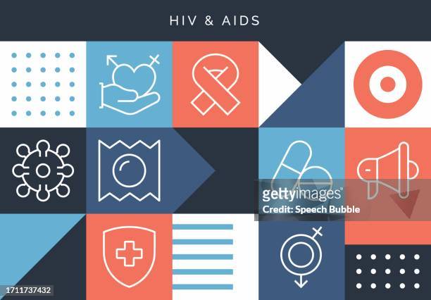 ilustraciones, imágenes clip art, dibujos animados e iconos de stock de diseño relacionado con el vih y el sida con iconos de línea. - sida