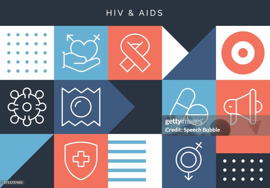 HIV and AIDS Related Design With Line Icons.