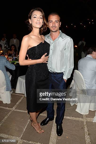 Giorgia Surina and Nicolas Vaporidis attends GruppoGreen Network and Taormina Filmfest Host Gala Dinner at Hotel La Plage Resort on June 22, 2013 in...