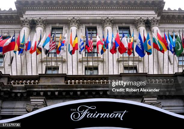 The landmark Fairmont Hotel in San Francisco, California, is in the city's Nob Hill area. The luxury hotel was heavily damaged by the earthquake of...