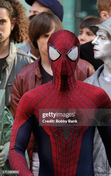 Andrew Garfield on location for "The Amazing Spider-Man 2 on June 22, 2013 in New York, United States.