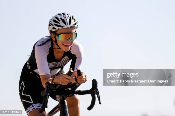 An athlete competes during the bike leg of IRONMAN Barcelona on October 01, 2023 in Calella, Spain.