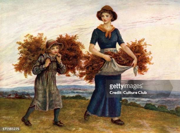 'The bracken gatherers' by Kate Greenaway. Young victorians at work collecting bracken for sale.