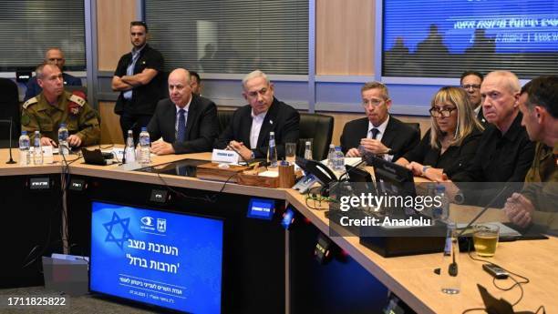 Israeli Prime Minister Benjamin Netanyahu holds a meeting with security cabinet in Tel Aviv, Israel on October 07, 2023.