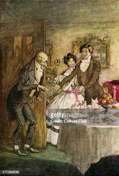 Charles Dickens 's 'A Christmas Carol'. 'It is I, your unlcle Scrooge. I have come to dinner. Will you let me in, Fred?' Illustration by Arthur...